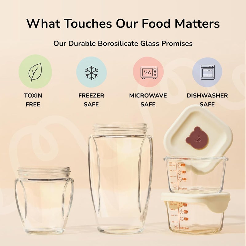 Kwiplee Bubble Blender, Baby Food Maker & Puree Blender with 2 Borosilicate Glass Cups, Compact Baby Bullet for Smoothies, Hands-Free One-Touch, 200W Motor, Cream - Image 5